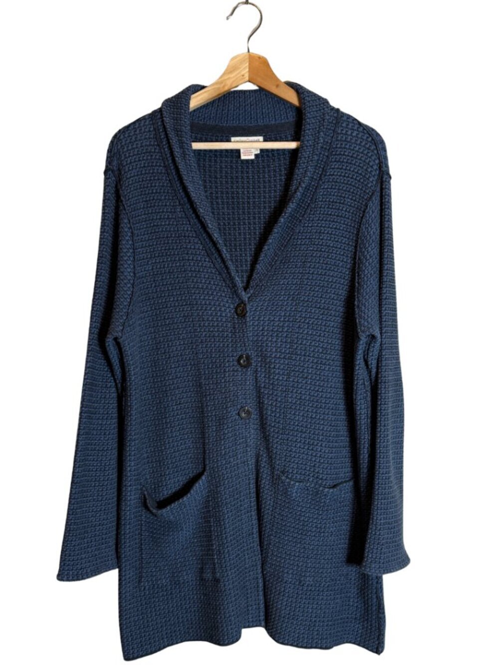 Carbon2Cobalt Waffle Knit Longline Cardigan Sweater Women's Large Blue Oversized